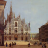 34 piazza del Duomo (acquatinta miniata) con edifici ante demolizione 1840-50 – Milano, Raccolta Bertarelli